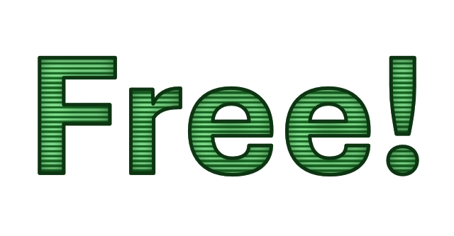 the word 'free' with an exclamation point at the end.