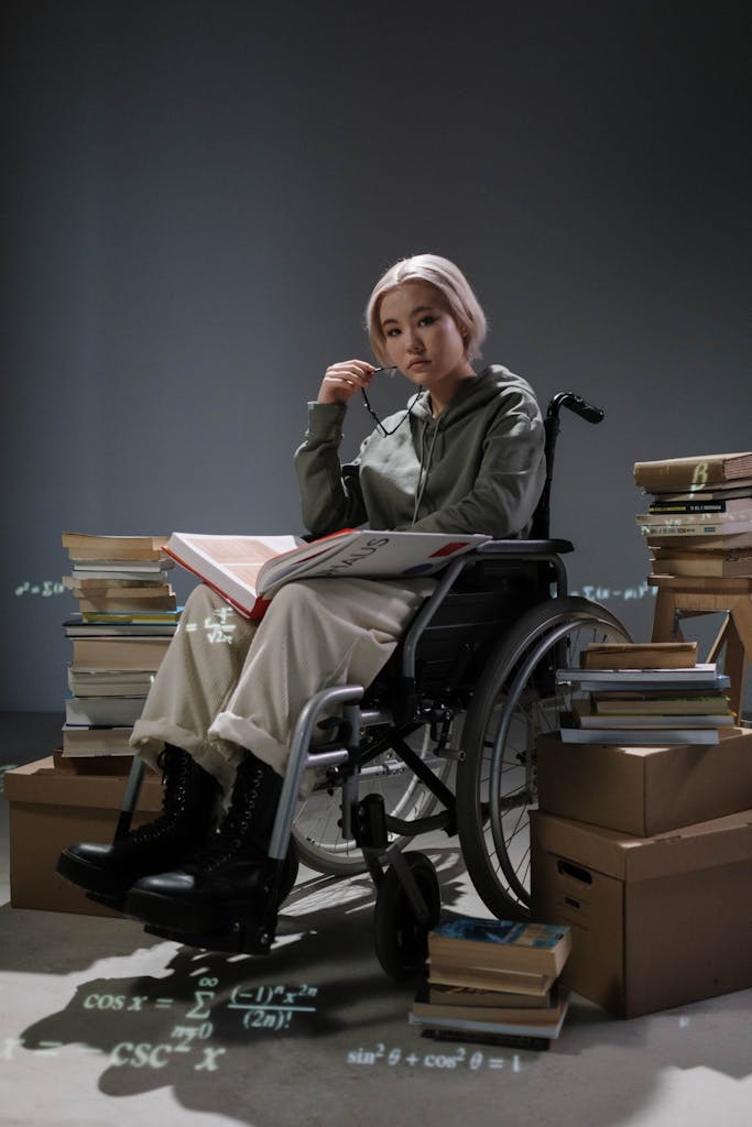 A Young Woman Sitting on a Wheelchair